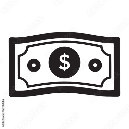 Financial Icon Black and White Illustration of Cash Money