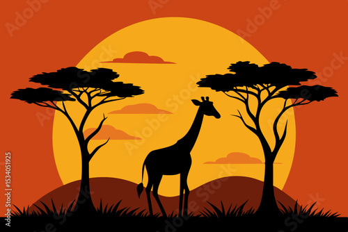giraffe silhouette in the sunset