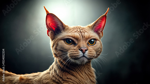 A close-up portrait of a ginger cat, showcasing its intense gaze and striking features.