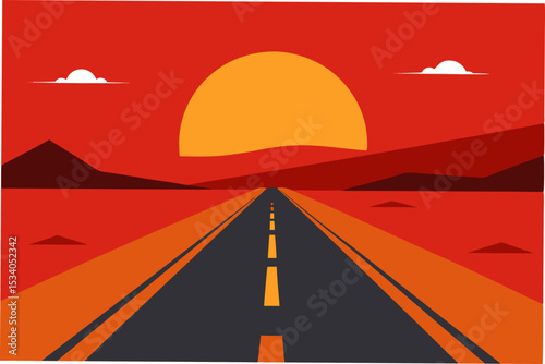 highway in desert landscape with red sunset