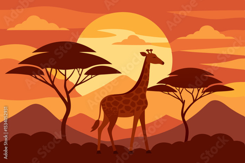 giraffe at sunset