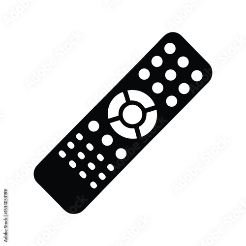 A black television remote control with various buttons, isolated on a white background, offers digital entertainment control tv remote control silhouette