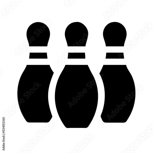 Solid Bowling Pins Set Icon – Bowling Silhouette:
Bold black silhouette icon of three bowling pins, perfect for bowling and sports graphics.