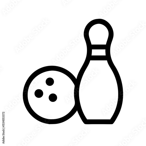Bowling Pin and Ball Line Icon – Minimal Sports Symbol: Simple line icon showing a bowling pin with a bowling ball, representing the sport of bowling.