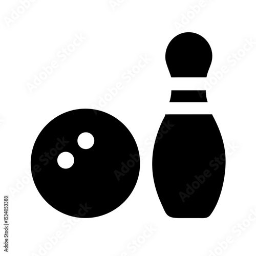 Solid Bowling Ball and Pin Icon – Bowling Symbol:
Black silhouette icon of a bowling ball and pin, ideal for sports, games, and recreation themes.