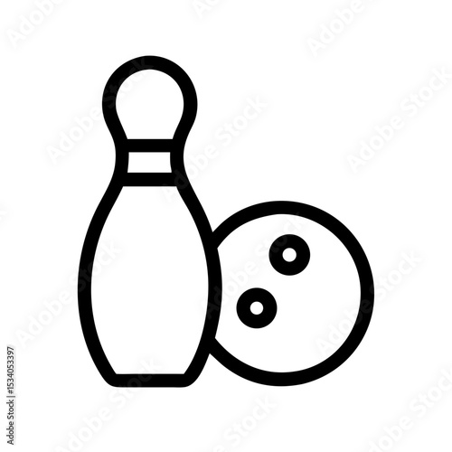 Bowling Pin and Ball Line Icon: Modern line-art icon featuring a bowling pin and ball, ideal for sports, bowling alleys, and leisure graphics.