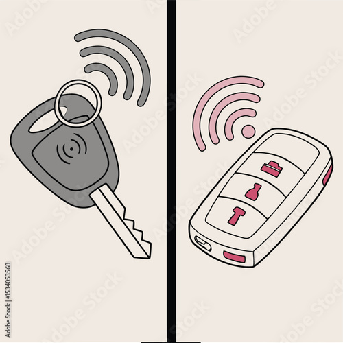 Wireless Control Access: A graphic representation of a car key and a remote control, both emitting wireless signals, symbolizing ease of access and innovative technology.