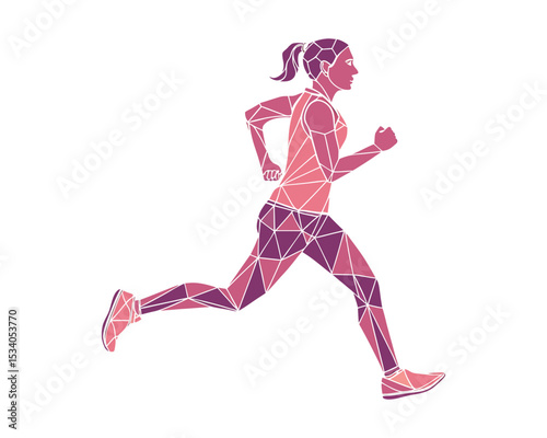 Low Poly Vector of Female  Runner | Geometric Polygon Jogging Illustration