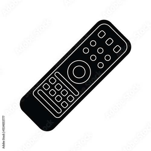 Black television remote control device with power and channel buttons, isolated on a white background tv remote control silhouette