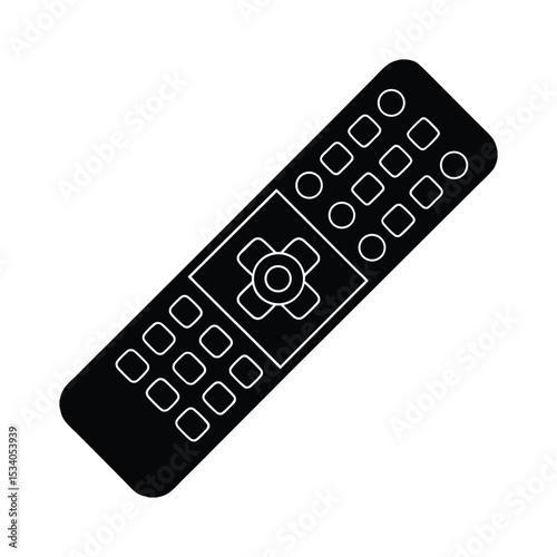 White isolated TV remote control with black keypad buttons for changing channels and controlling digital entertainment tv remote control silhouette