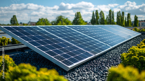 Solar power panel installed on a rooftop. Green energy. Electricity. Power energy pannels