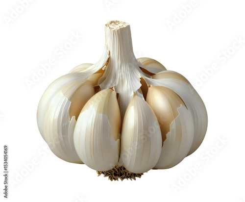 White Garlic Bulb with Transparent Background, Sleek Design Element