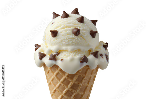 White Ice Cream with Chocolate Chips, Transparent Cutout, Sweet Design