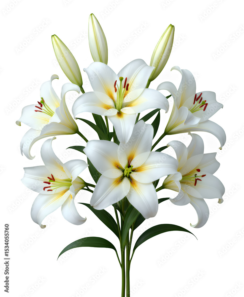 Fototapeta premium White Lilies on Transparent Background, Elegant Cutout