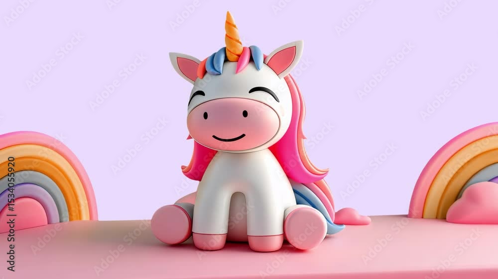 Cute colorful unicorn toy animation isolated asset, transparent 4K video, alpha channel, ProRes 4444