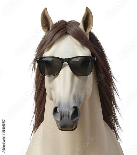 White Horse Head with Sunglasses, Transparent Cutout, Elegant Design
