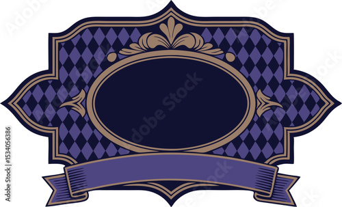 Dark Purple and Brown Ornate Frame with Blank Circle and Banner