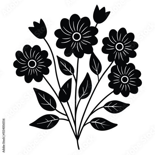 Elegant Black and White Flower Bouquet Illustration Simple Floral Design