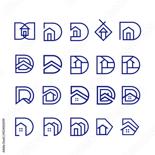 Letter D Home, Letter D Monoline, Real Estate Logo, Monogram D