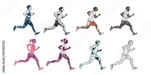 Low Poly Vector pack  of Male Runner | Geometric Polygon Jogging Illustration