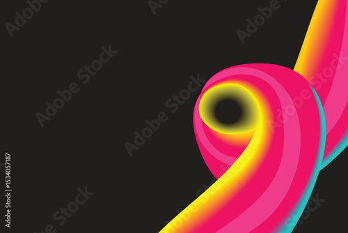 Abstract background with vibrant 3D neon ribbon featuring yellow, pink, and cyan tones on a dark background. Ideal for modern design, motion graphics, or futuristic creative visuals.