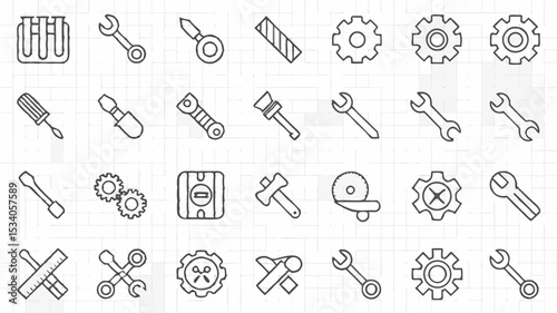 Illustration showing various tools including wrenches gears screwdrivers and other equipment for repair work
