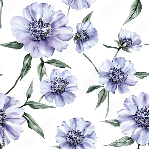Delicate, light purple flowers in a seamless pattern.