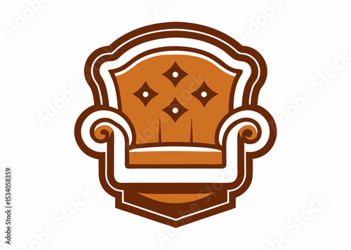 Elegant Brown Leather Wingback Armchair vector cartoon illustration	
