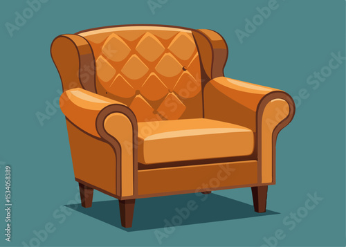 Elegant Brown Leather Wingback Armchair vector cartoon illustration	
