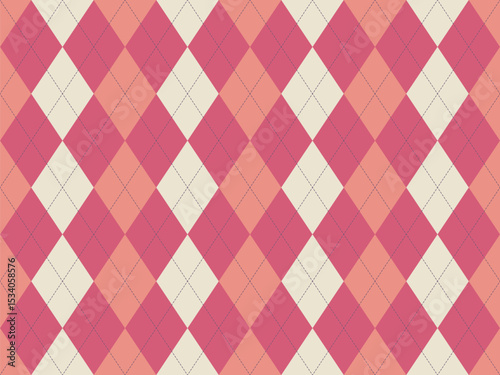 Elegant argyle pattern in soft pink and peach hues.  A timeless geometric design perfect for backgrounds, textiles, and branding.  Subtle texture adds visual interest.