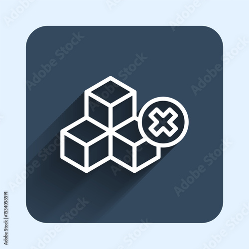 White line No sugar free icon isolated with long shadow background. Sugar cubes. Sweet, nutritious, tasty. Refined sugar. Blue square button. Vector