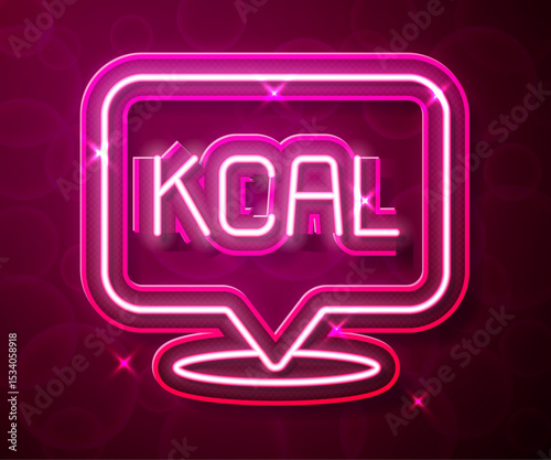 Glowing neon line Kcal icon isolated on isolated on red background. Health food. Vector