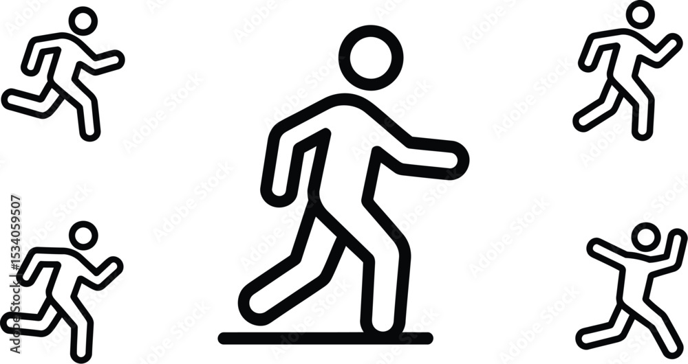Naklejka premium A group of simple black and white running figure icons displayed on a light gray background image