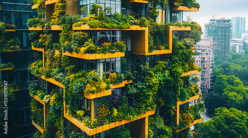 Splendid environmental awareness city with vertical forest concept of metropolis covered
