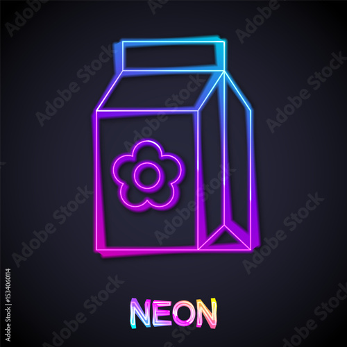 Glowing neon line Pack full of seeds of a specific plant icon isolated on black background. Vector