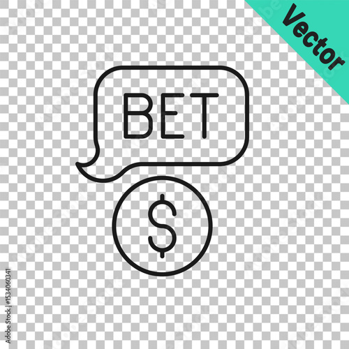 Black line Casino chip with dollar symbol icon isolated on transparent background. Casino gambling. Vector