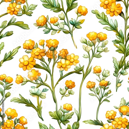 Delicate yellow flower pattern on a white background.
