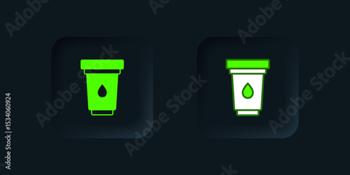 Green Water filter cartridge icon isolated on black background. Black square button. Vector