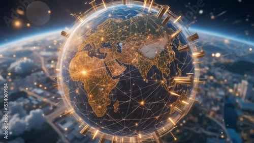 Wallpaper Mural World city connections grow in a rotating earth world. 4k video Torontodigital.ca