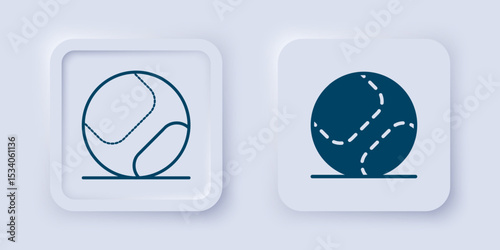 Filled and outline Baseball ball icon isolated on grey background. Square button. Vector