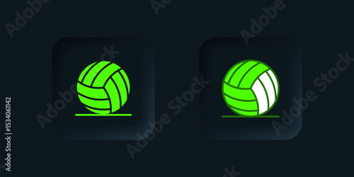 Green Volleyball ball icon isolated on black background. Sport equipment. Black square button. Vector