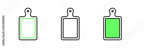 Set line Cutting board icon isolated on white background. Chopping Board symbol. Vector