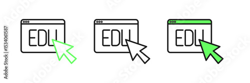 Set line Online education and graduation icon isolated on white background. Online teacher on monitor. Webinar and video seminar learning. Vector