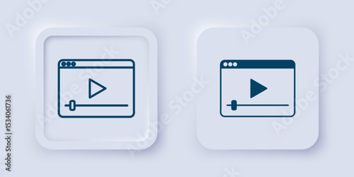 Filled and outline Online play video icon isolated on grey background. Film strip with play sign. Square button. Vector