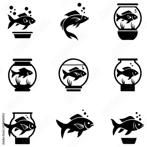 A complete pack of popular freshwater fish silhouette icons