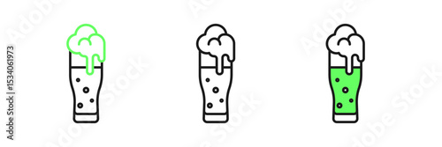 Set line Glass of beer icon isolated on white background. Happy Saint Patricks day. National Irish holiday. Vector