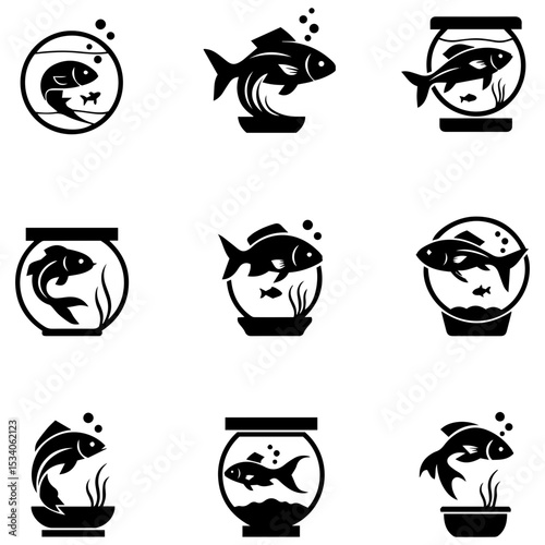 The underwater world set with fish and aquatic plant silhouettes