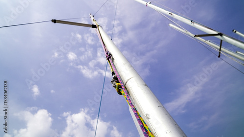 Sailboat against a clear blue sky during a sunny day