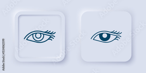Filled and outline Beautiful woman eye icon isolated on grey background. Square button. Vector
