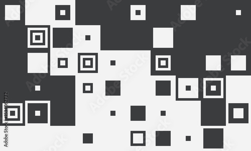Abstract black and white square pattern.  Modern geometric design ideal for tech, data, or coding concepts. Represents complexity, contrast, or digital transformation.
